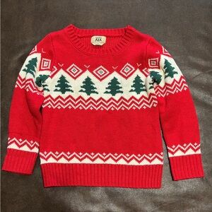 Maximus Rex Boy’s Red Holiday Sweater with Tree Pattern